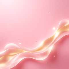 Poster - Pink and Gold Abstract Background with Flowing Wave Shapes and Sparkling Particles on a Gradient Pink Surface