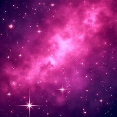 Poster - Pink and Purple Nebula with Sparkling Stars in a Dark Space Background Celestial Abstract Illustration