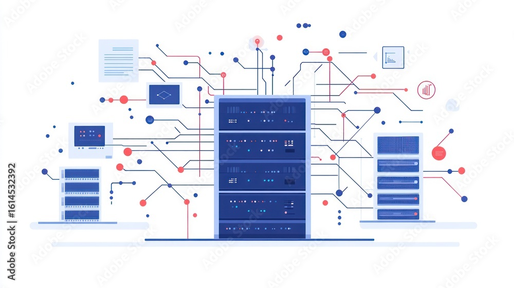 Ilustracja bez tantiem: Server rack network diagram, connecting servers