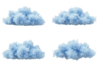 Poster - Four fluffy blue clouds are arranged in a grid formation, isolated on a transparent background