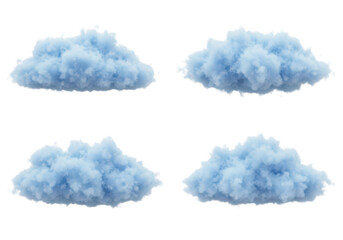 Poster - Four fluffy blue clouds are arranged in a grid formation, isolated on a transparent background