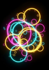 Poster - Vibrant neon circles creating a dynamic and abstract design on a black background