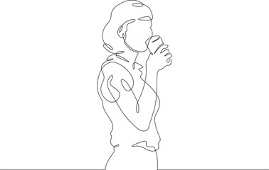 Poster - Continuous one line drawing beautiful girl drinks from a glass. Woman drinks water. One continuous line isolated minimal illustration.Not AI.