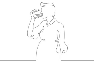 Poster - Continuous one line drawing beautiful girl drinks from a glass. Woman drinks water. One continuous line isolated minimal illustration.Not AI.