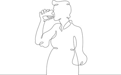 Poster - Continuous one line drawing beautiful girl drinks from a glass. Woman drinks water. One continuous line isolated minimal illustration.Not AI.