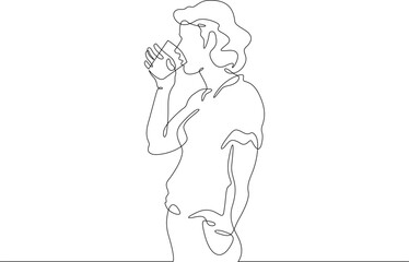 Poster - Continuous one line drawing beautiful girl drinks from a glass. Woman drinks water. One continuous line isolated minimal illustration.Not AI.