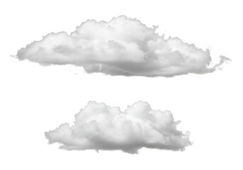 Poster - Two fluffy white cumulus clouds isolated on a plain transparent background, representing weather and sky elements