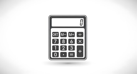Poster - Illustration of a gray calculator with a screen displaying zero on a white gradient background ai generated