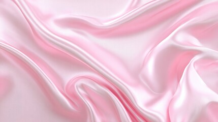Poster - Delicate pink satin fabric flows smoothly, showcasing gentle curves and a subtle sheen in warm light. The elegant draping adds an inviting softness to the visual texture.