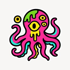 Poster - Colorful psychedelic octopus illustration.