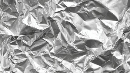 Poster - Close-up view of crumpled aluminum foil reveals intricate folds and shiny texture, reflecting light in various angles, creating visual interest and a metallic sheen.