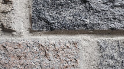 Poster - A close-up view of a stone wall reveals a mix of gray and brown stones with different textures. The sunlight highlights the natural color variations in the stones, creating visual interest.