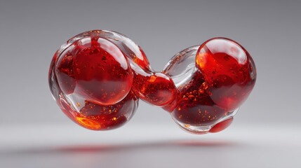 Poster - Intertwined glass shapes in vibrant red float against a neutral background, showcasing smooth curves and bubbles.