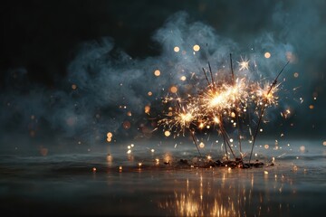Poster - Beautiful sparkles from sparklers illuminate a dark background, creating a festive atmosphere filled with joy and wonder during a special celebration