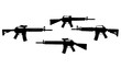 © Danielle - Four black silhouette illustrations of assault rifles in various angles on a white background
