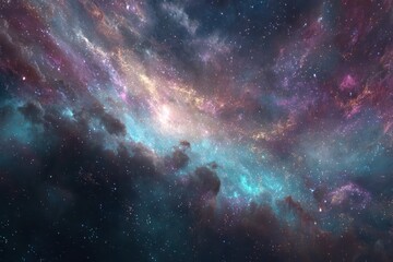 Wall Mural - colorful stars illuminate a vast cosmic panorama with vibrant hues and swirling clouds in the depths