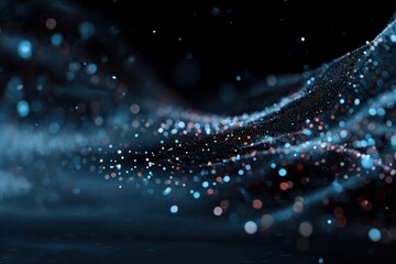 Poster - Abstract technology particles create a mesmerizing mesh background in vibrant hues of blue and red, showcasing a dynamic and futuristic visual experience