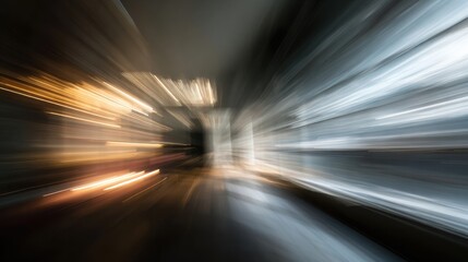 Poster - Vivid light trails and motion blur create a sense of energy within a contemporary interior. The setting reveals a modern space filled with ambient lights, enhancing the dynamic atmosphere.