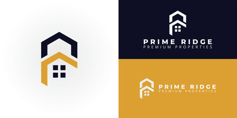 Poster - A modern geometric emblem for real estate development subtly forms the letters PR within a house silhouette, representing solid foundations and forward-thinking design.