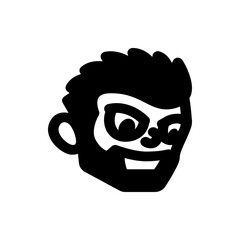 Poster - Illustration of a stylized bearded face with thick outlines and exaggerated features in black and white