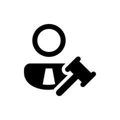 Poster - Person icon with a gavel overlay, representing legal profession or auctioneer, in a simple black and white design