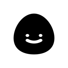 Poster - A black egg shaped character with a simple smiling face and two dots for eyes on a white background