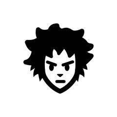 Poster - Illustration of a stylized face with spiky hair and an angry expression in black and white colors