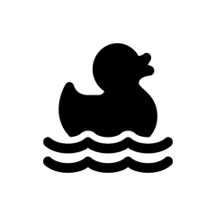 Poster - Silhouette of a rubber duck floating on water with two wavy lines representing the water surface below it