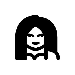 Poster - Illustration of a woman with long dark hair and a serious expression in a minimalist black and white style