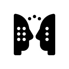 Poster - Two stylized human profiles facing each other with dots above and on faces in a symmetrical black design