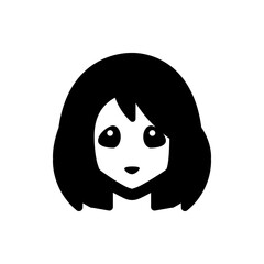 Poster - Illustration of a stylized face with large eyes and short dark hair in a simple black and white design