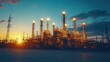© nur - Oil refinery at twilight, illuminated pipes and towers