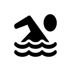 Poster - Illustration of a swimmer in water with a sun in the background in black and white simple design style