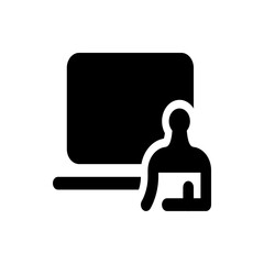 Poster - Silhouette of a person sitting in front of a large computer screen in a minimalist black and white design