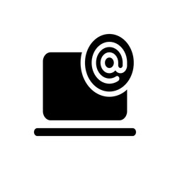 Poster - Laptop with at sign overlay representing email notification or online communication and connectivity icon