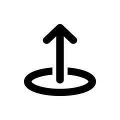 Poster - Black arrow pointing upwards emerging from a circular base in a minimalist design on a white background
