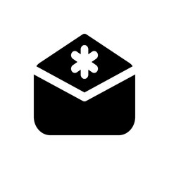 Poster - Illustration of a black envelope with a white border and a white flower symbol on the top flap design