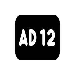 Poster - A black rectangle with rounded corners displaying the white text ad 12 in a clear and legible font style