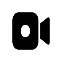 Poster - Black video camera icon with rounded square body and triangular lens on a white background in simple style