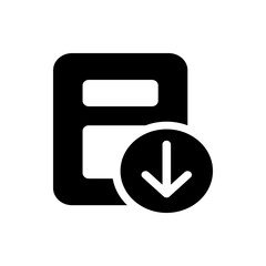 Poster - Black document icon with white space and a black circle with a white arrow pointing down below it icon