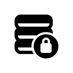 Poster - Illustration of a database server stack icon with a padlock symbol indicating data security and protection