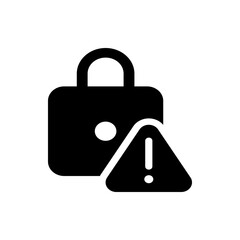 Poster - Black padlock icon with a white circle inside and a warning sign on the bottom right corner present here