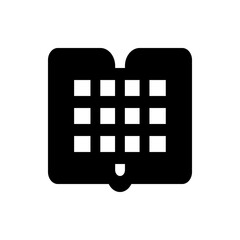 Poster - Illustration of an open book with rectangular blocks representing text on each page in black and white style