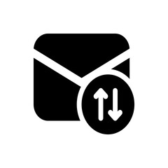 Poster - Black envelope icon with white diagonal lines and a circular arrow symbol for data synchronization process