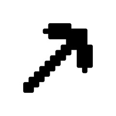 Poster - Illustration of a black pixelated pickaxe tool with a handle and head on a white background design element