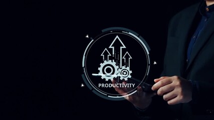 Poster - Productivity improvement in digital business, showing productivity tools, productivity tracking, productivity optimization, and workflow for business workplace efficiency. Elide