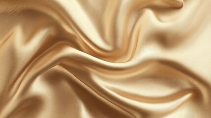 Poster - Luxurious silk fabric displayed in a golden shade, featuring a smooth and flowing texture. The light enhances its rich tones and intricate folds, creating an eye-catching visual appeal.