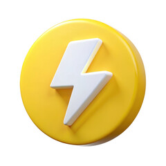 Poster - 3d yellow circle with white lightning bolt isolated on transparent background