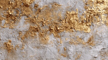 Poster - Intricate patterns of gold leaf are applied to a white wall, showcasing an artistic texture. The design adds a touch of elegance to the modern interior, enhancing the overall ambiance.