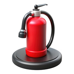 Poster - 3d red fire extinguisher on black base isolated on transparent background
